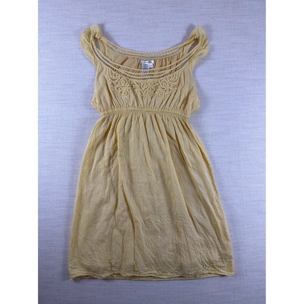 Sophie Max Yellow Cotton Crochet Lace Empire Waist Mini Dress 3B05C65 Womens L